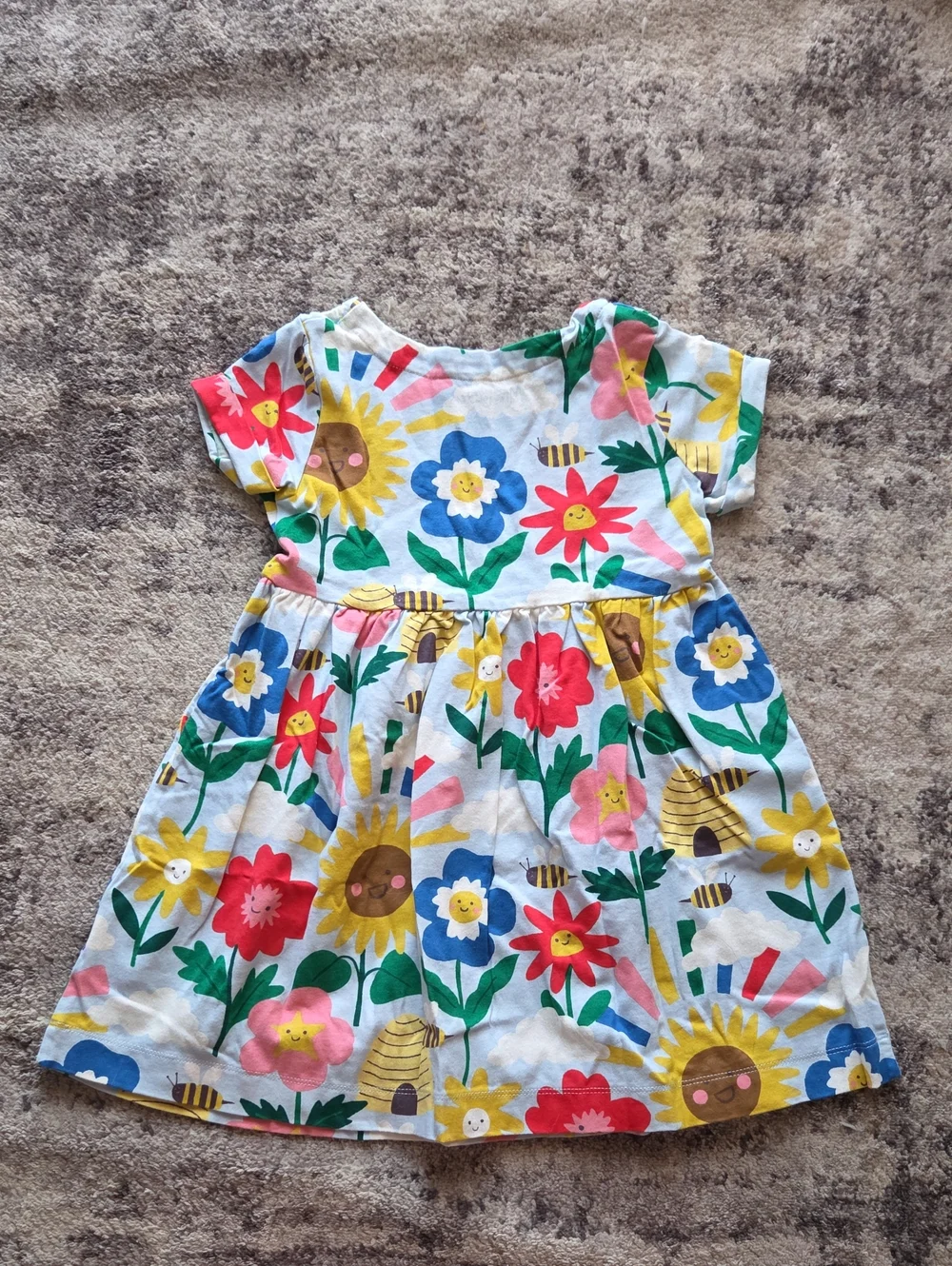 Mini Boden Short Sleeve Jersey Dress With Pockets Flower And Bee Print 4-5 Yr